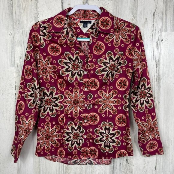 Tommy Hilfiger button up blouse funky floral print retro vibe colorful small - Picture 8 of 8